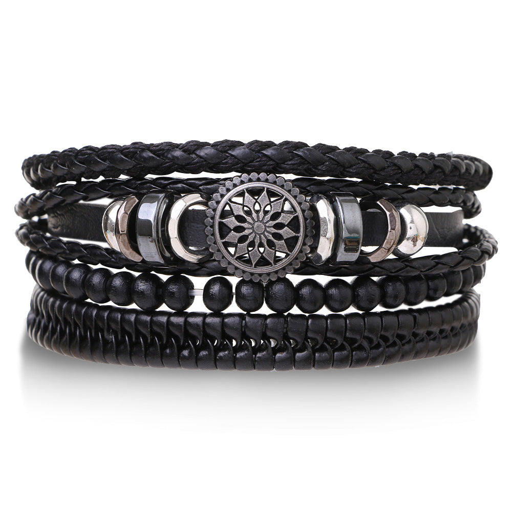 Wholesale Braided Leather Multi-layer Skull Men's Bracelet